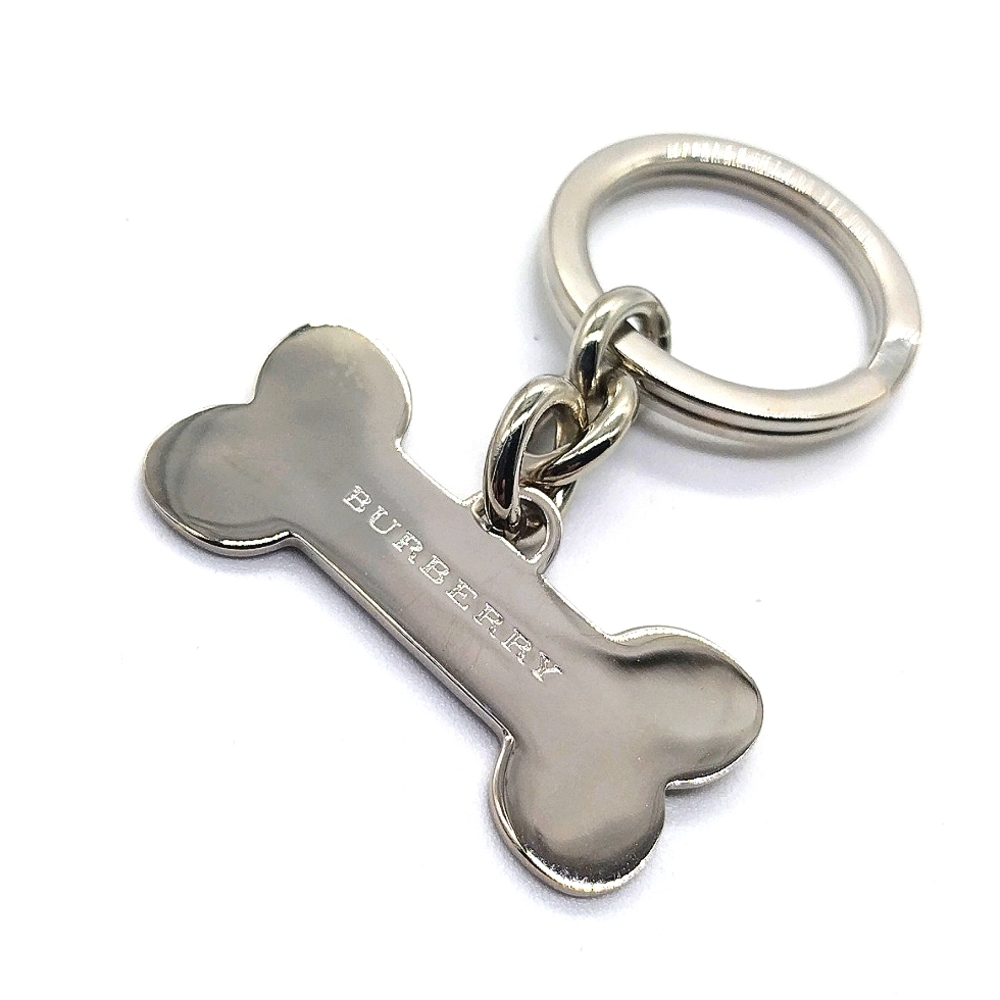 Vintage BURBERRY Nova Check Metal Dog Bone Keychain Purse Charm Key Fob - Picture 4 of 6